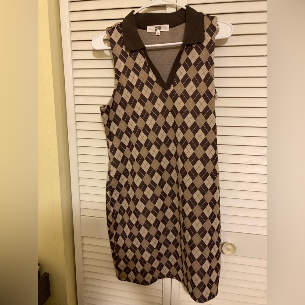 Brown open collar dress